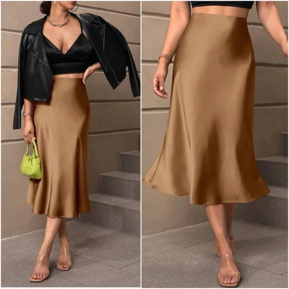 Luxe Zipper Satin Midi Slip Skirt